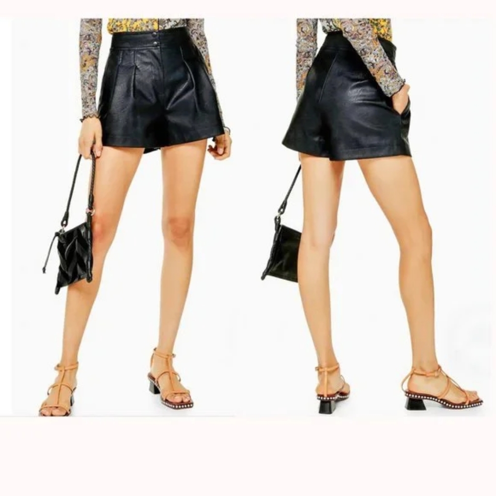 Topshop High Waist Faux Leather Shorts Black Size 12 NWOT